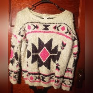Fluffy Cozy Forever 21 Sweater Small, White, Black, and Hot Pink